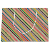 カラフルブラウンストライプクラフト上の素朴フェイクパターン ラージペーパーバッグ (正面)