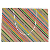 カラフルブラウンストライプクラフト上の素朴フェイクパターン ラージペーパーバッグ (裏面)