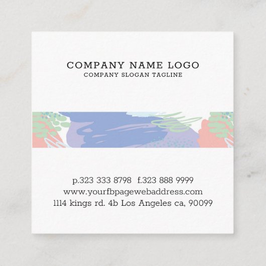 カラフルブラシストロークと落書きパターン スクエア名刺 (裏面)