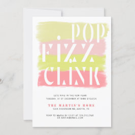 カラフルブラシモダンストローク年始パーティーカード 招待状