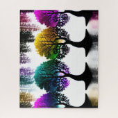 カラフルブラックシルエット樹木付きパステル ジグソーパズル (縦)