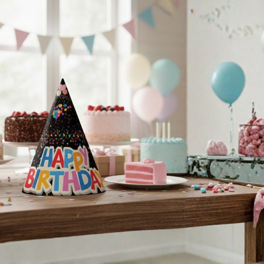 カラフルブラック誕生日パーティーハット パーティーハット