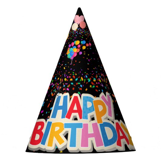 カラフルブラック誕生日パーティーハット パーティーハット (正面)