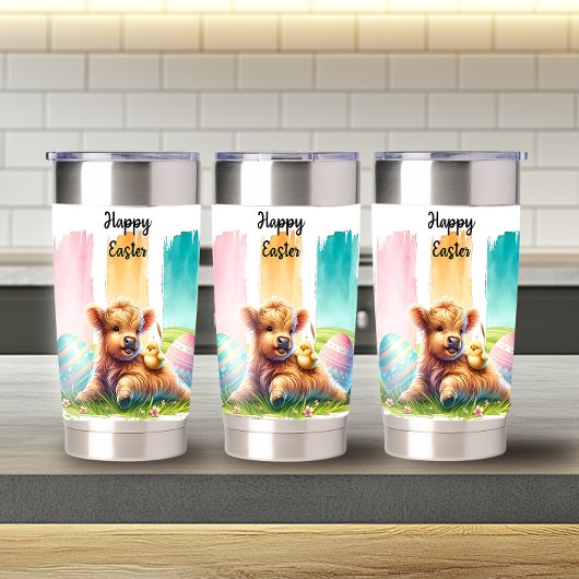 カラフルブラッシュストロークイースターハイランドカウズ20oz 保温保冷タンブラー