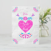 カラフルブルーピンクハートメ結婚キシカン 招待状 (スタンド正面)