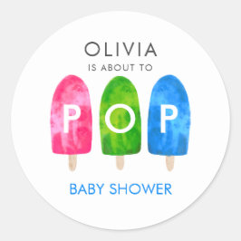 カラフルブルーベビーポップ・アートのシャワー準備完了 ラウンドシール