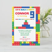 カラフルブロック 9歳の誕生日パーティー ブロック 招待状 (スタンド正面)