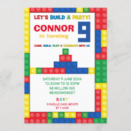 カラフルブロック 9歳の誕生日パーティー ブロック 招待状