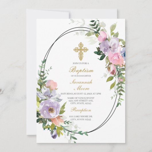 カラフルブーケバプテスマ 招待状 (正面)