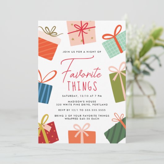 カラフルプレゼントツお気に入りのーホリデーパーティー 招待状 (スタンド正面)