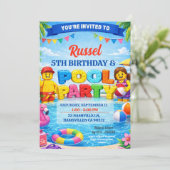 カラフルプールの誕生日パーティーの招待状 レンガ 招待状 (スタンド正面)