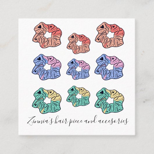 カラフルヘアピースのネクタイ店 スクエア名刺 (正面)