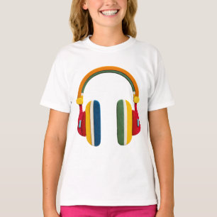 カラフルヘッドホン – キッズのための楽しい音楽デザイン Tシャツ