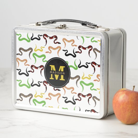 カラフルヘビPython爬虫類パターンモノグラム メタルランチボックス (インサイチュ)