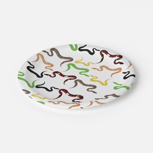 カラフルヘビPython爬虫類パターン ペーパープレート (アングル)