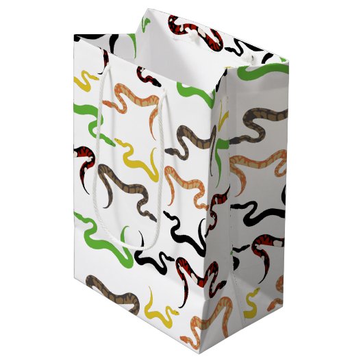 カラフルヘビPython爬虫類パターン ミディアムペーパーバッグ (正面アングル)