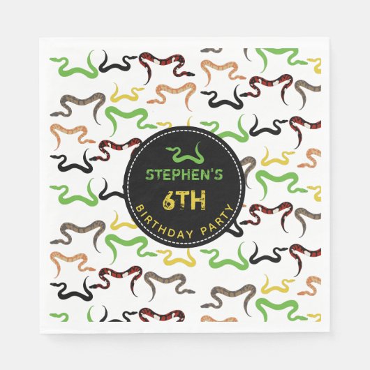 カラフルヘビPython Reptile誕生日パーティー スタンダードランチョンナプキン (正面)