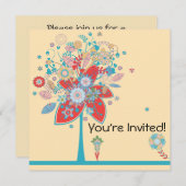 カラフルベクターフラワーツリーブリスカラーバージョン2 招待状 (正面/裏面)