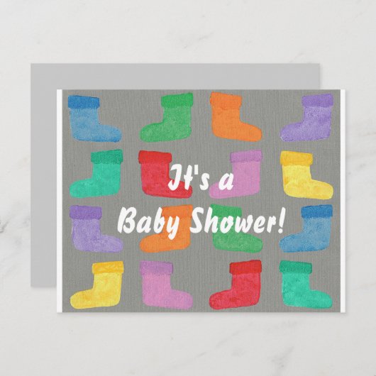 カラフルベビーブーツユニセックスシャワー招待状 招待状 (正面/裏面)