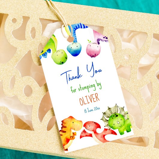 カラフルベビー恐竜生パーソナライズされた誕 ギフトタグ