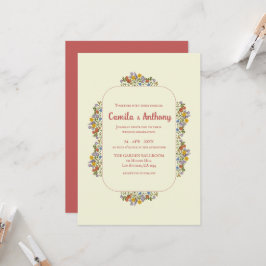 カラフルベージュ縁どワドフラワー結婚ズ 招待状