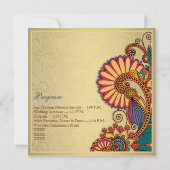 カラフルペイズリーの金ゴールドインディアンの結婚パターン 招待状 (裏面)