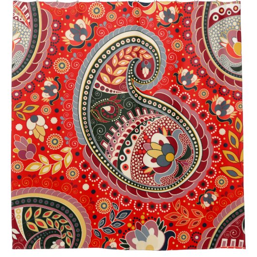 カラフルペイズリーインディアンシームレスパターン シャワーカーテン (正面)