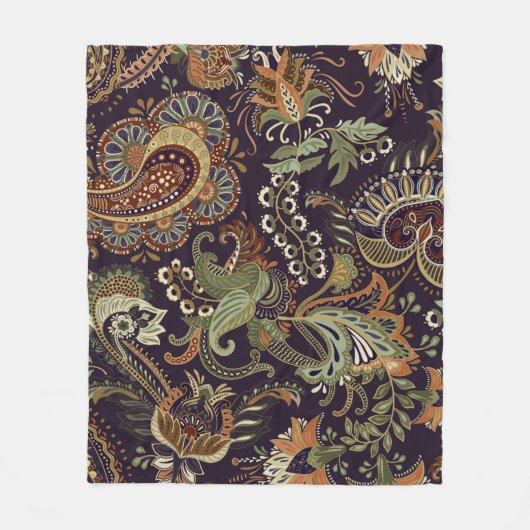 カラフルペイズリーパターン民族ヴィンテージ壁紙 フリースブランケット (正面)