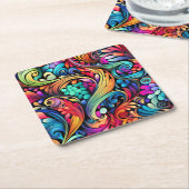 カラフルペイズリーパターン スクエアペーパーコースター (アングル)