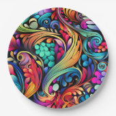 カラフルペイズリーパターン ペーパープレート (正面)