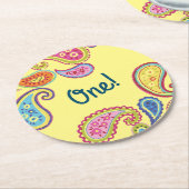 カラフルペイズリー子供の誕生日パーティー ラウンドペーパーコースター (アングル)