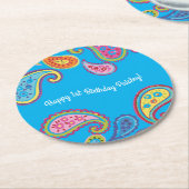 カラフルペイズリー子供の誕生日パーティー ラウンドペーパーコースター (アングル)