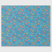 カラフルペイズリー子供の誕生日パーティー ラッピングペーパー (フラット)