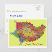 カラフルペイズリー日付はがきを保存 案内ポストカード (正面/裏面)