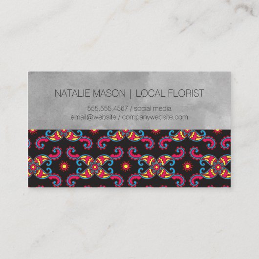 カラフルペイズリー花柄 |水彩ブロック 名刺 (裏面)