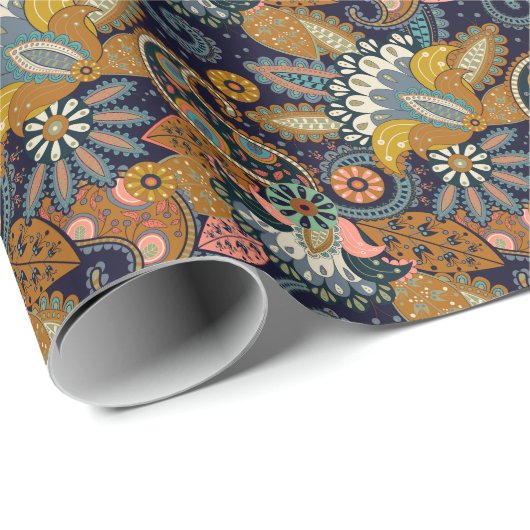 カラフルペイズリー:フローラインディアン。 ラッピングペーパー (ロールコーナー)