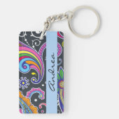 カラフルペイズリー、ペイズリーパターン、名前 キーホルダー (裏面)