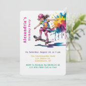 カラフルペイントガールスケートボーダー誕生日パーティー 招待状 (スタンド正面)