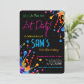 カラフルペイントスプラッシュアートパーティーの誕生日招待状 招待状 (スタンド正面)