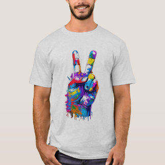 カラフルペイントドリップピースサインストリートウェア Tシャツ