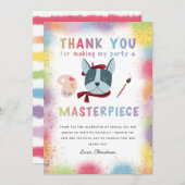 カラフルペイントパーティーフレンチブルドッグ誕生日 サンキューカード (正面/裏面)