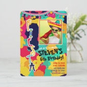 カラフルペイントフィエスタ誕生日パーティー写真 どんな年齢でも 招待状 (スタンド正面)