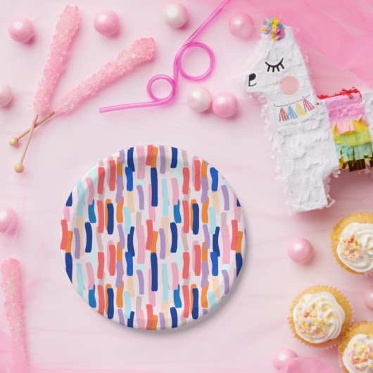 カラフルペイントブラシの線パターン ペーパープレート (パーティー)