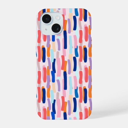 カラフルペイントブラシの線パターン iPhone 15ケース (裏面)