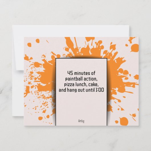 カラフルペイントボールテーマチャイルドズバースデーパーティー 招待状 (裏面)