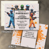 カラフルペイントボールテーマチャイルドズバースデーパーティー 招待状