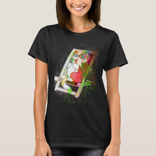 カラフルペイント飛沫アイスクリーム猫 Tシャツ (正面)