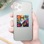 カラフルペーパーキャット、花と蝶々 シール (スマートフォン)