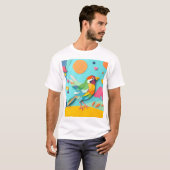 カラフルペーパーコラージュの鳥 Tシャツ (正面フル)