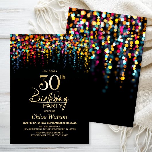 カラフルボケパーティーライト 30歳の誕生日パーティー 招待状